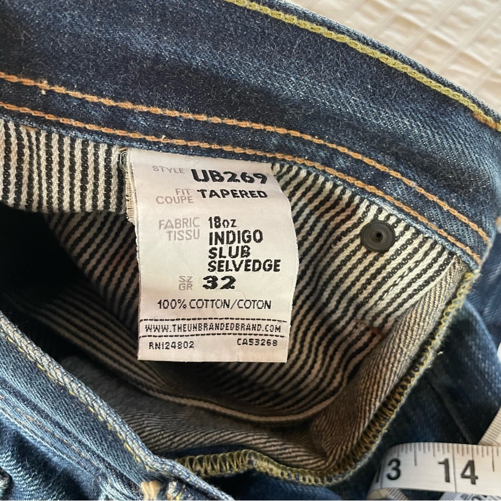 The Unbranded Brand UB269 18oz Indigo Slub Selvedge Jeans - Tapered Fit -Size 32 - Picture 3 of 12
